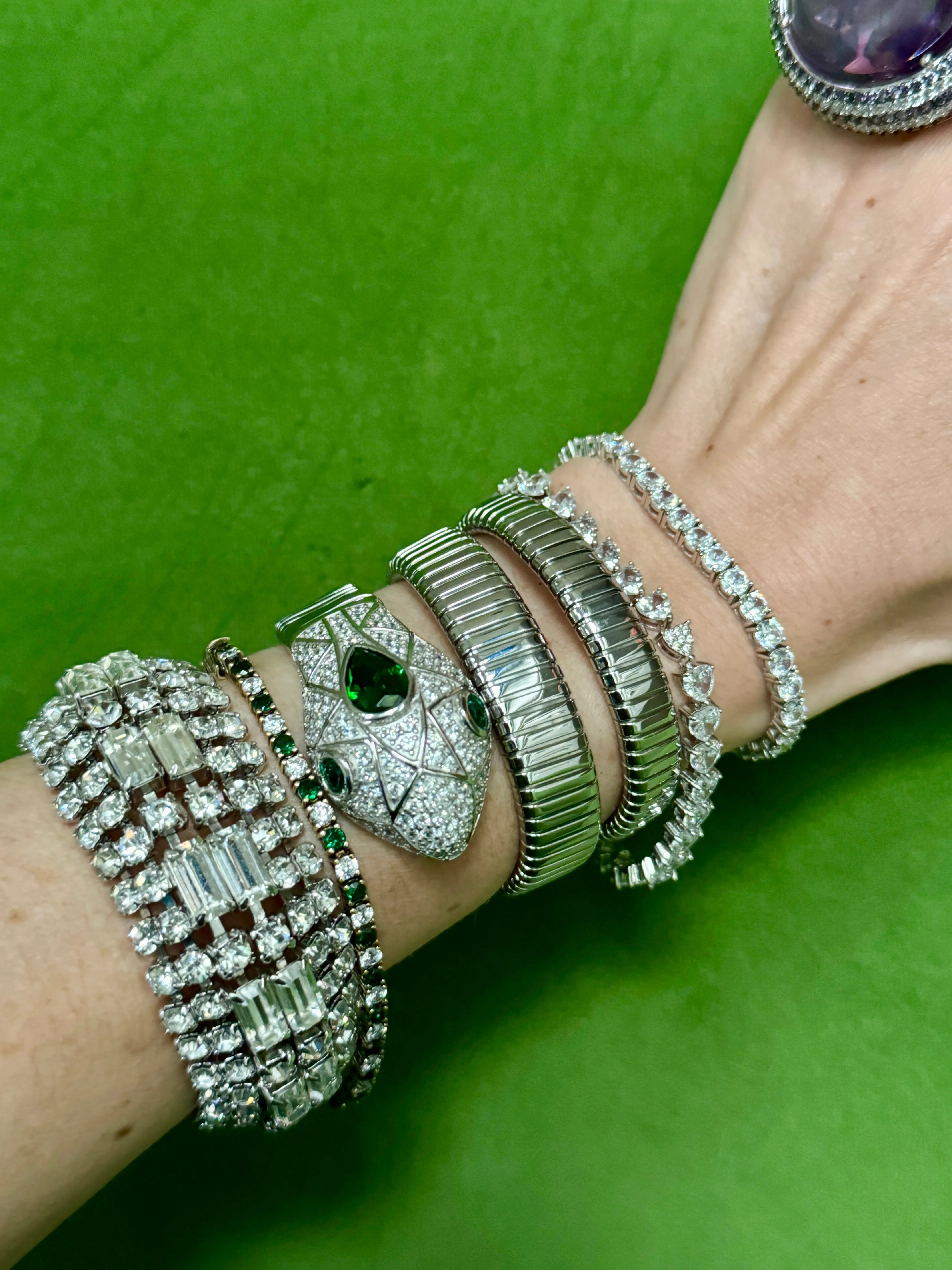 Emerald Sterling Silver Wrap Snake Bracelet