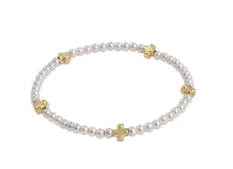 Enewton Signature Cross Small Pearl Pattern 3mm Bead Bracelet - Gold
