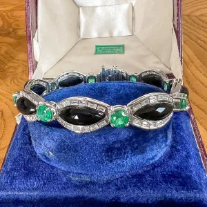 Estate Emerald, Onyx & Diamond Bracelet