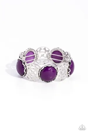 Ethereal Excursion - Purple - Oversized Bead Silver Frame Paparazzi Stretchy Bracelet