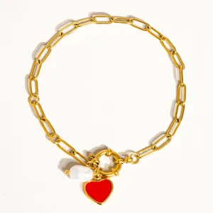Eulalie Heart Pearl Chain Bracelet