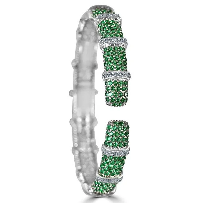 Face-off Zirconite Crystal pave Hinged Bangle Bracelet. 698B10C