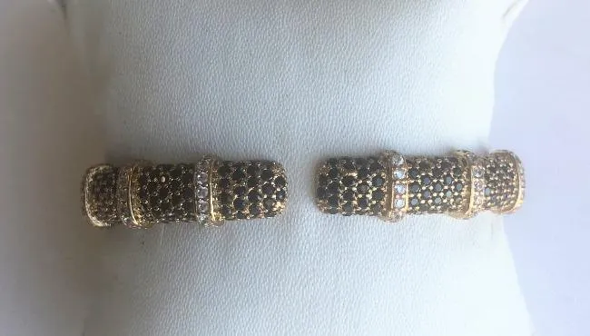 Face-off Zirconite Crystal pave Hinged Bangle Bracelet. 698B10C