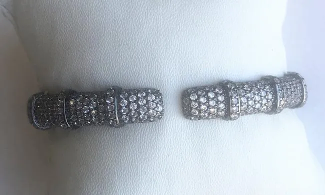Face-off Zirconite Crystal pave Hinged Bangle Bracelet. 698B10C