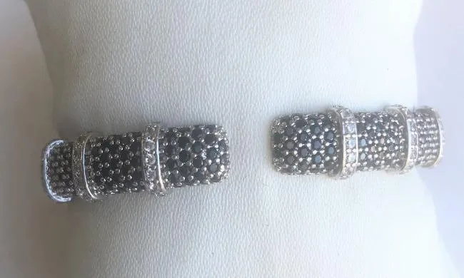 Face-off Zirconite Crystal pave Hinged Bangle Bracelet. 698B10C