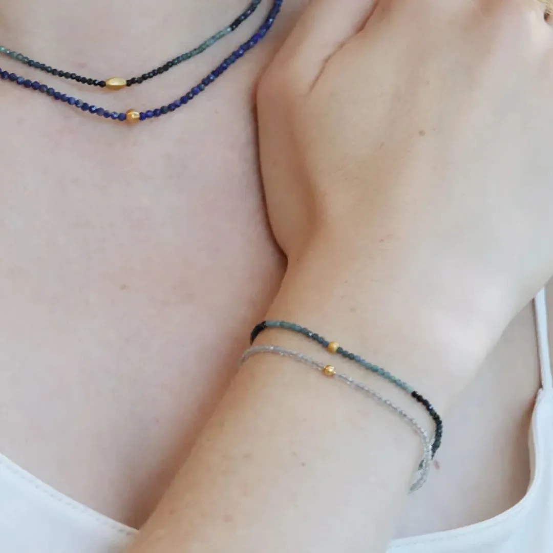 Faceted Blue Tourmaline Beaded Bracelet with 18K Elongated Tube Bead