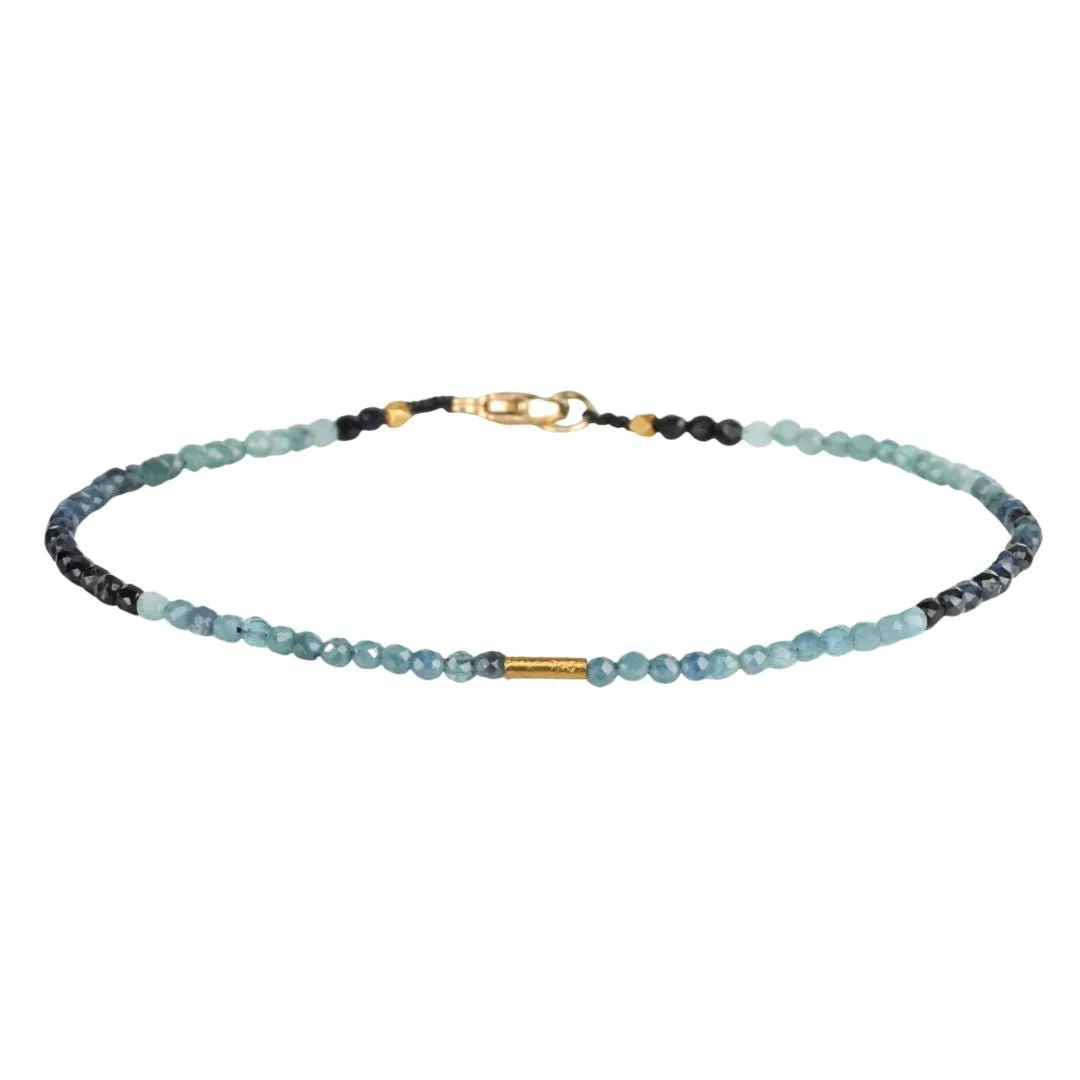 Faceted Blue Tourmaline Beaded Bracelet with 18K Elongated Tube Bead