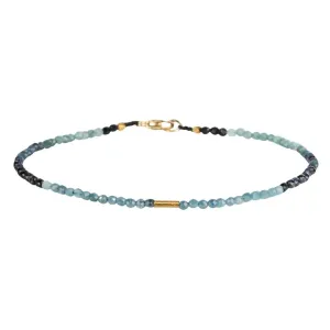 Faceted Blue Tourmaline Beaded Bracelet with 18K Elongated Tube Bead
