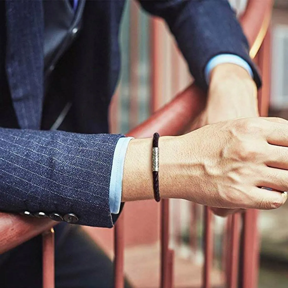 FANCIME DESTINATION Mens Leather Sterling Silver Bracelet