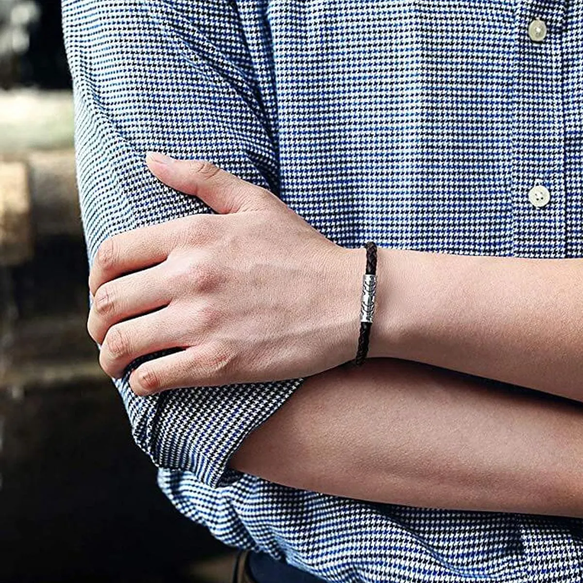 FANCIME DESTINATION Mens Leather Sterling Silver Bracelet