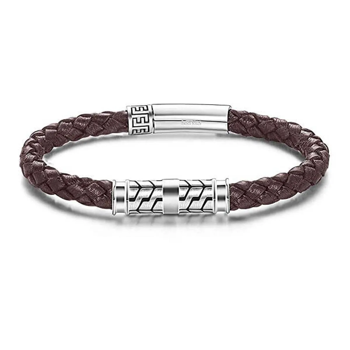 FANCIME DESTINATION Mens Leather Sterling Silver Bracelet