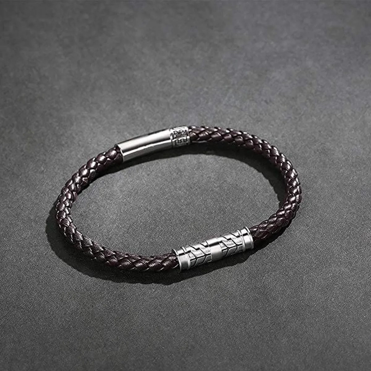 FANCIME DESTINATION Mens Leather Sterling Silver Bracelet