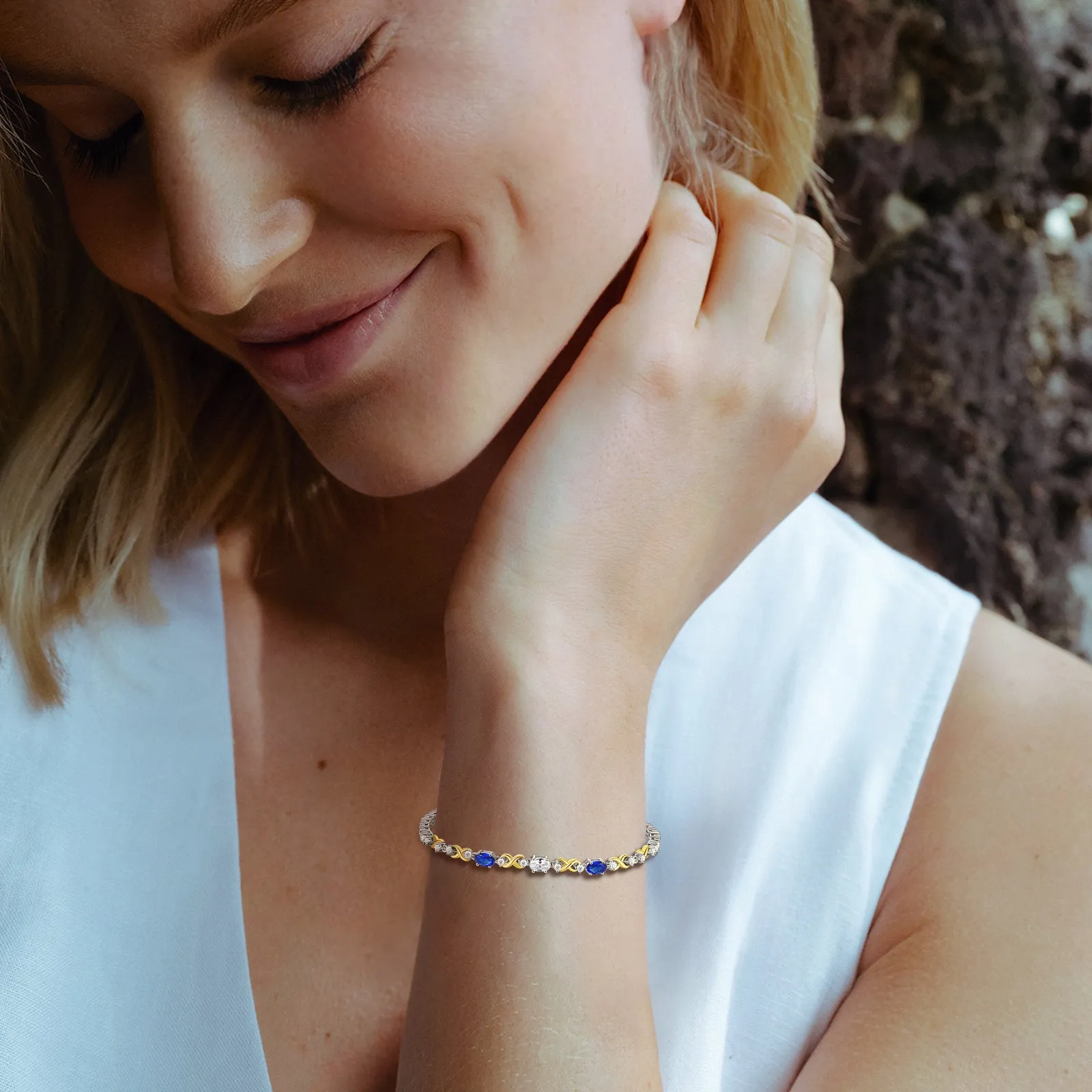 FANCIME "Eternal Duo" September Birthstone Sapphire Sterling Silver Tennis Bracelets