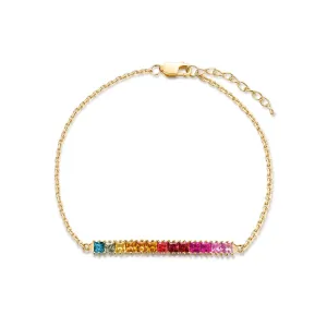 FANCIME "Rainbow Smile" Colored Sapphire Rainbow Bar 18K Yellow Gold Bracelet