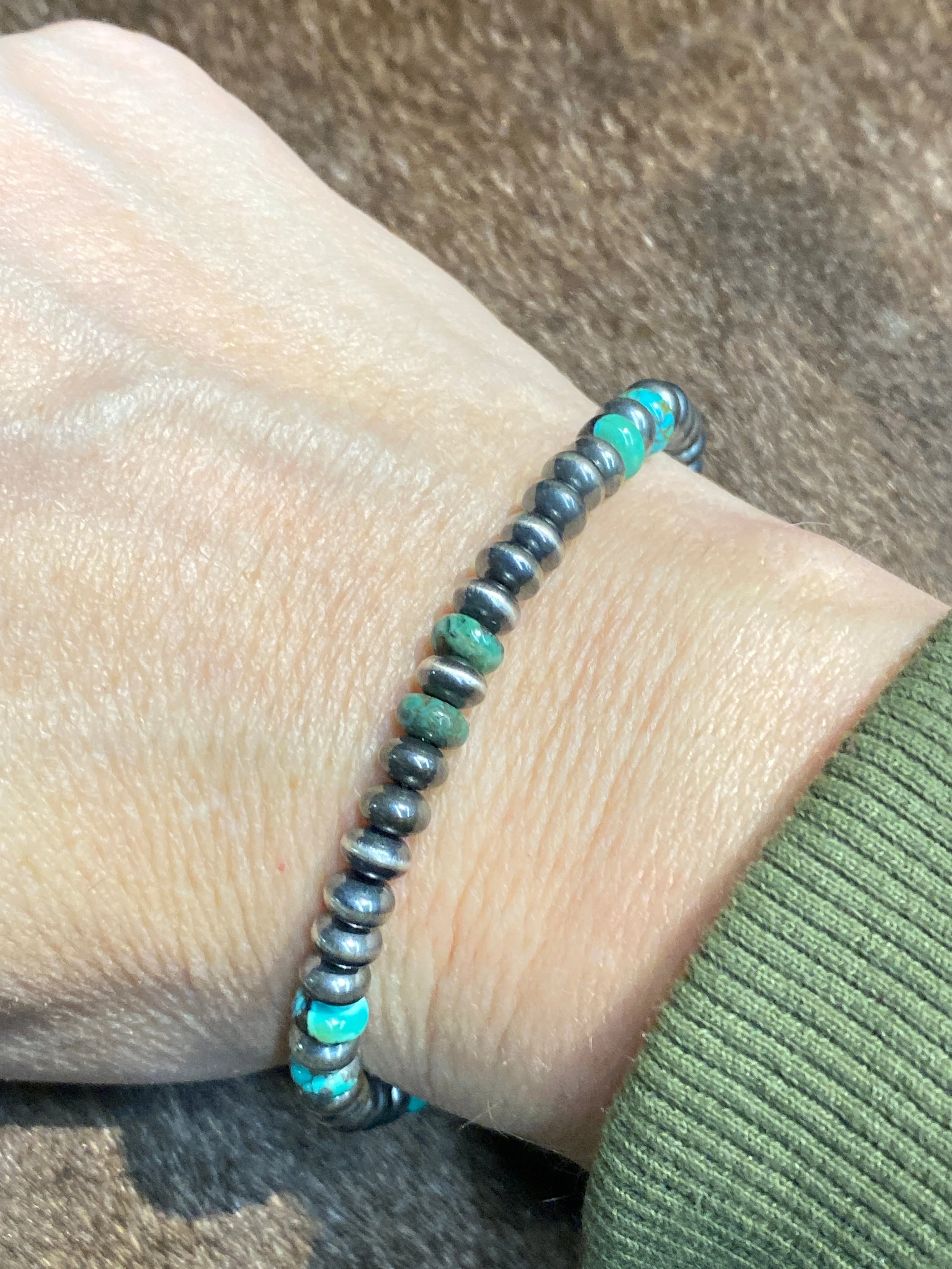 Fernie Sterling Navajo Saucer & Stone Stretch Bracelets