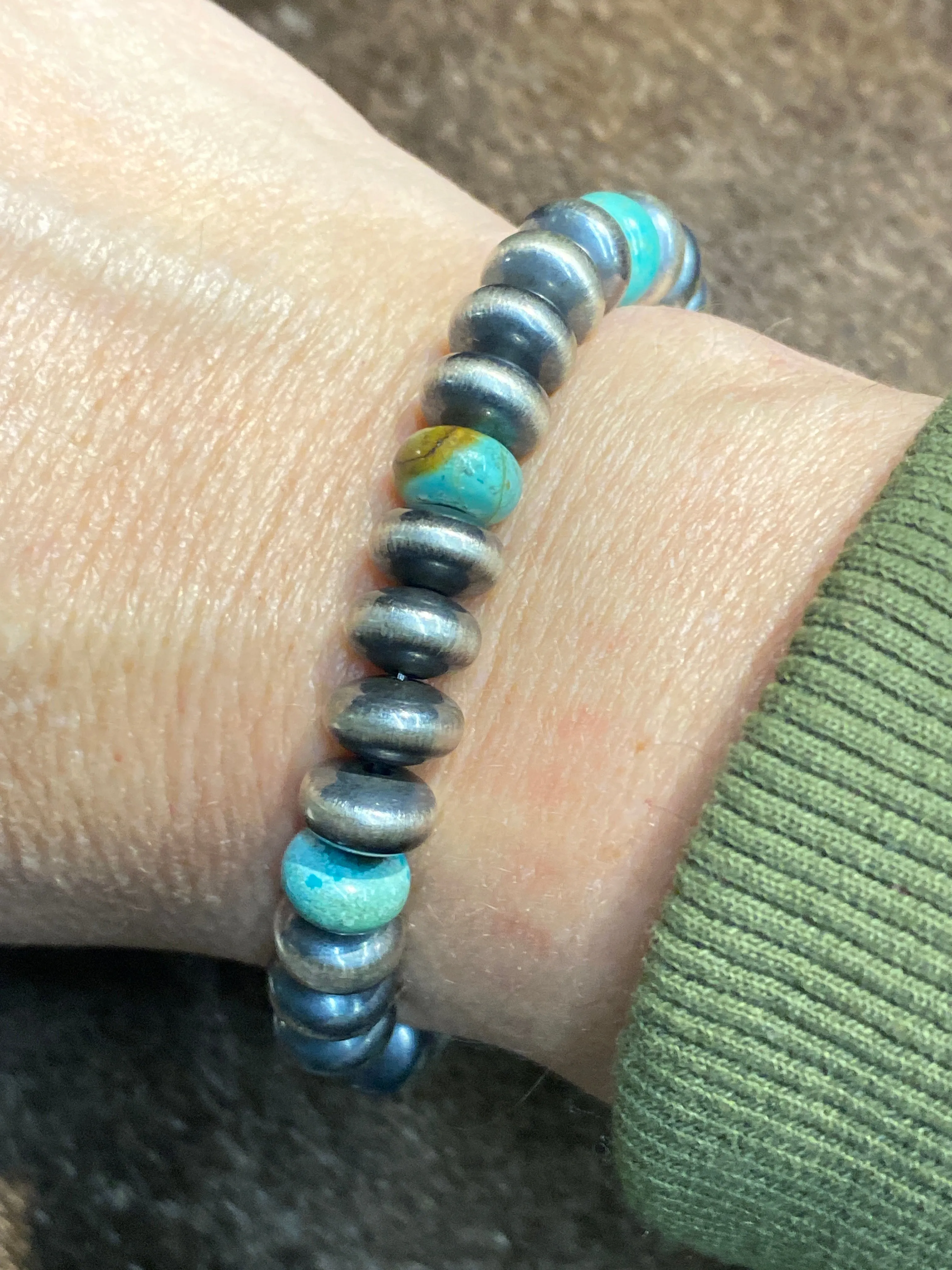 Fernie Sterling Navajo Saucer & Stone Stretch Bracelets