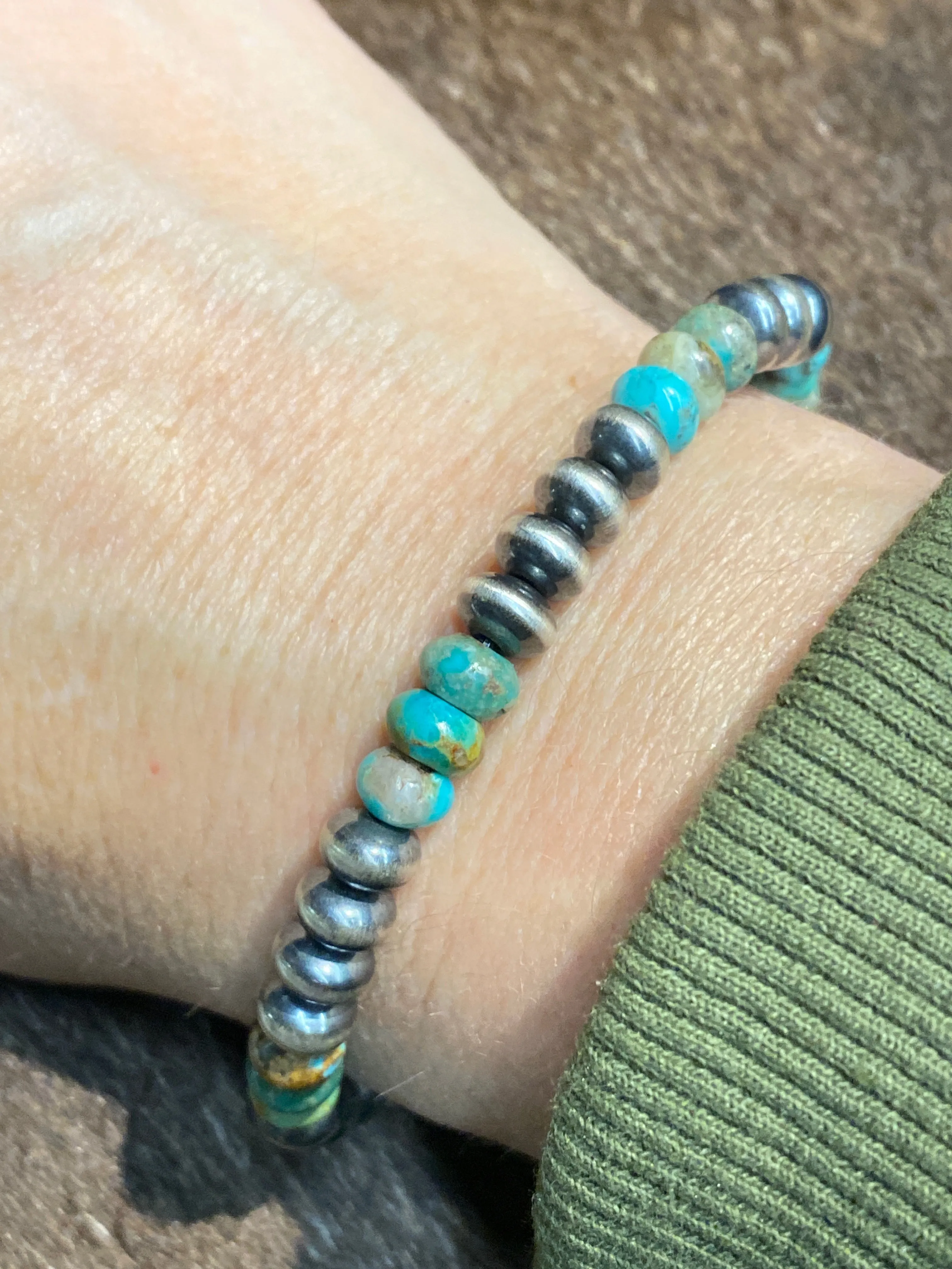 Fernie Sterling Navajo Saucer & Stone Stretch Bracelets