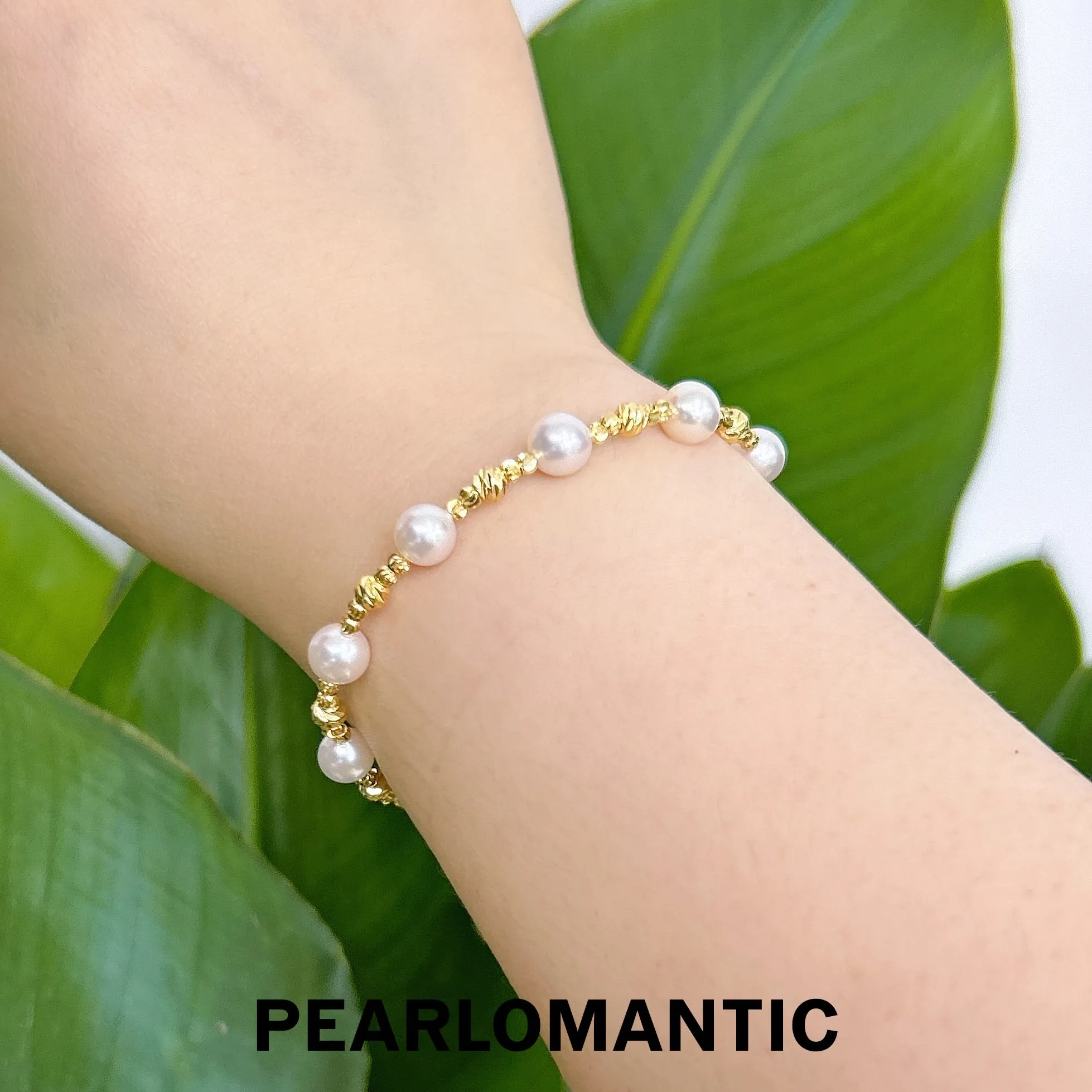[Fine Jewelry] Akoya Pearl 6-7mm Spaced Design 14k Gold-Filled Bracelets w/ 18k Gold Tail Chain