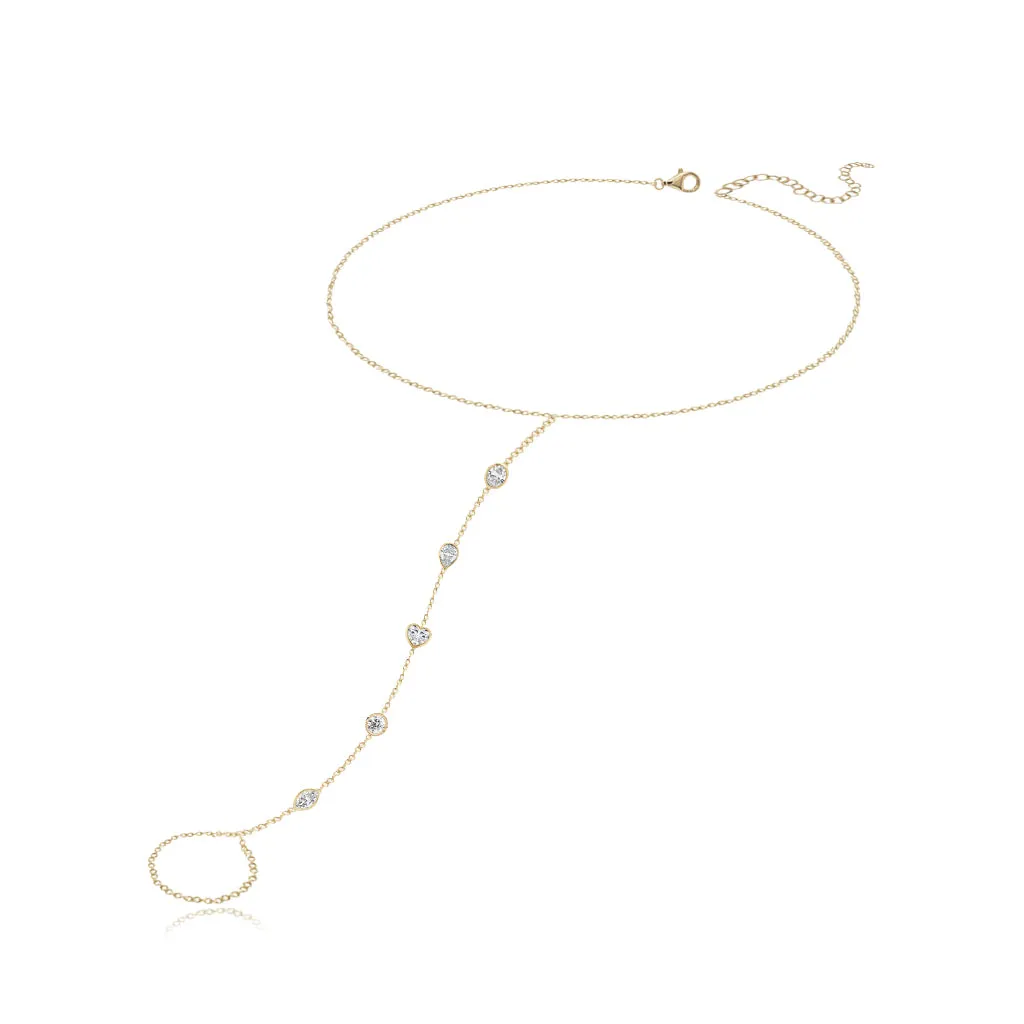 Five Bezel Multi Shape Diamond Hand Chain