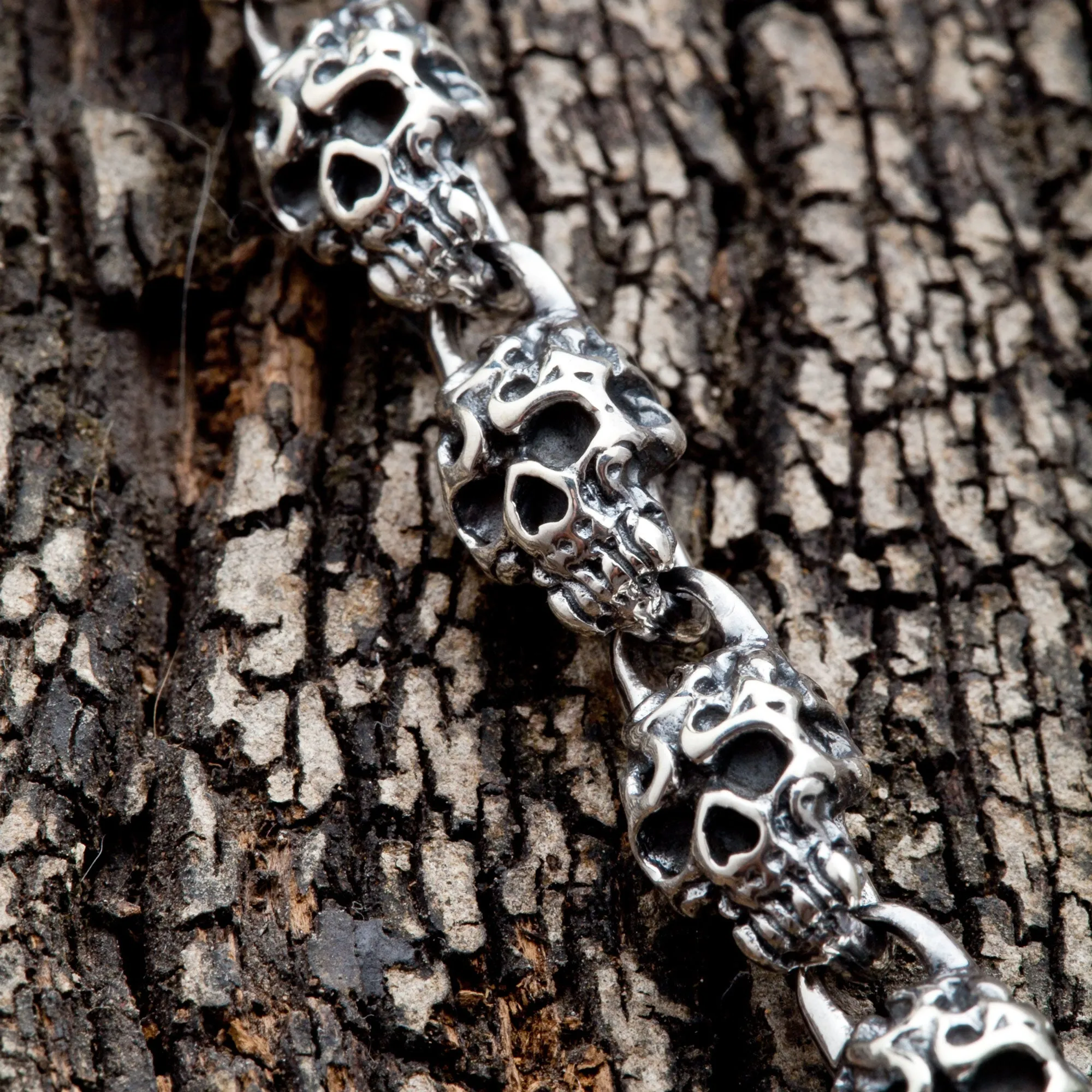 Flame Skull Sterling Silver Biker Bracelet