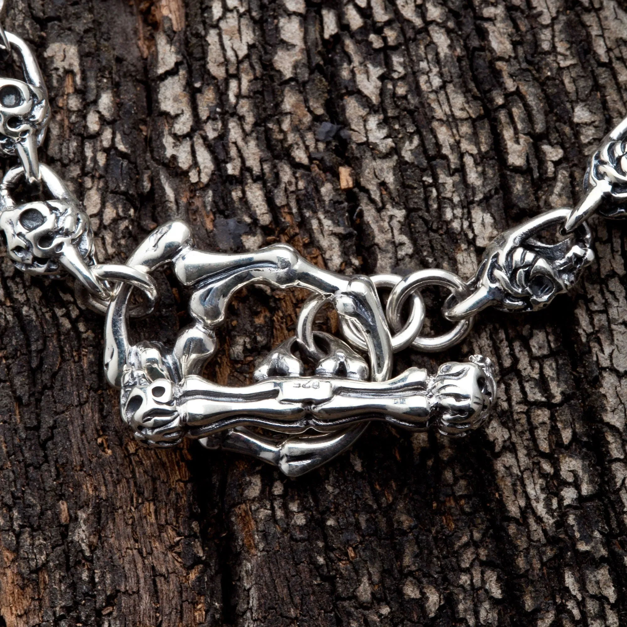 Flame Skull Sterling Silver Biker Bracelet