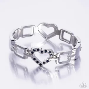 Flashy Fondness - Blue - Rhinestone Encrusted Heart Paparazzi Hinge Bracelet