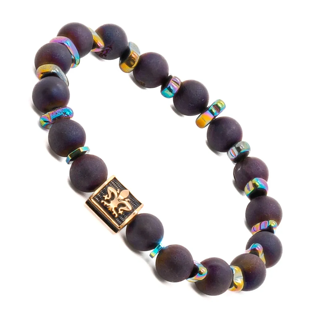 Fleur De Lis Purple Agate Beaded Bracelet