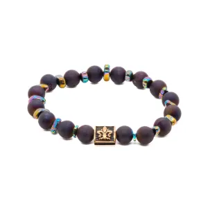 Fleur De Lis Purple Agate Beaded Bracelet