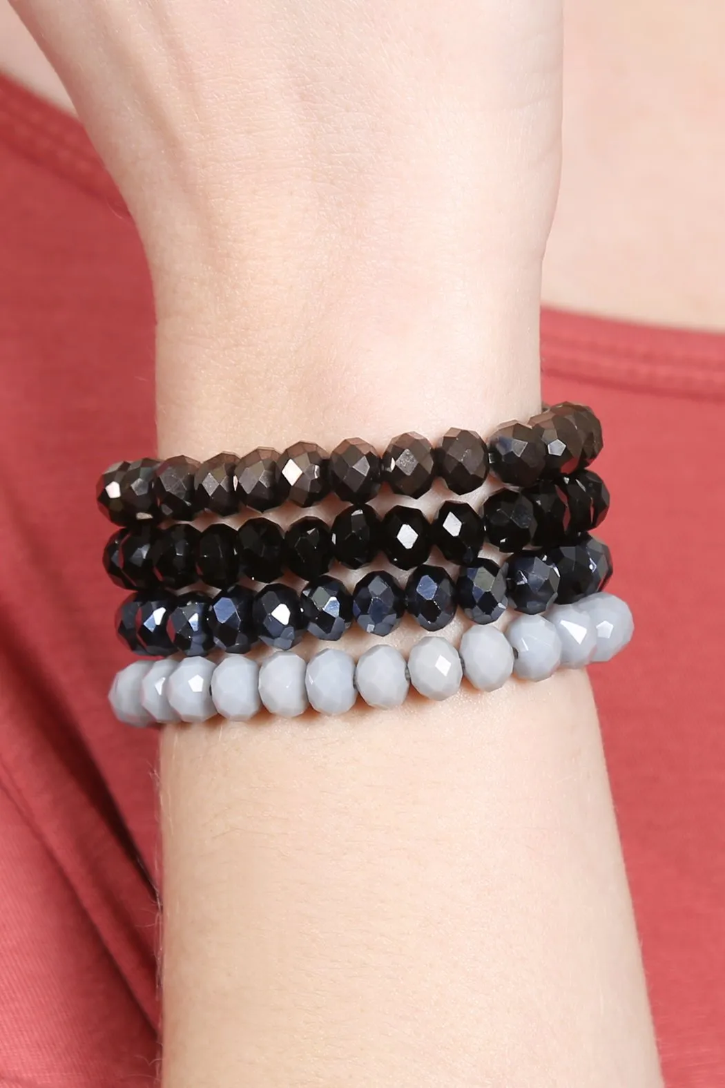 Four Line Crystal Bead Stretch Bracelets- 14 Colors