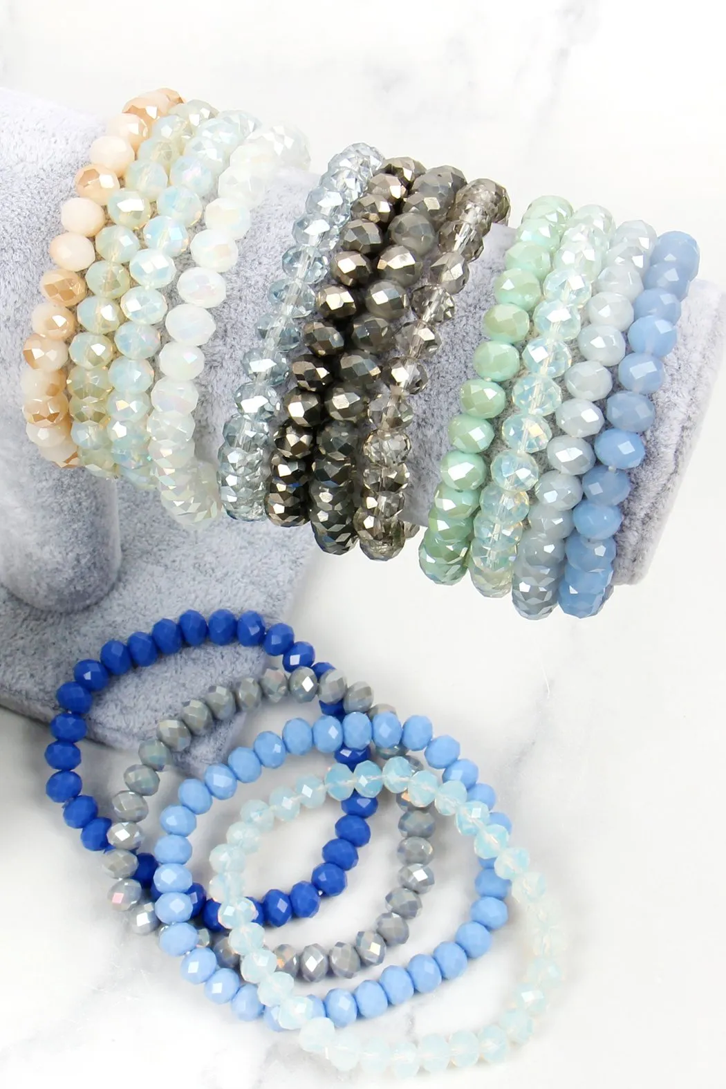 Four Line Crystal Bead Stretch Bracelets- 14 Colors