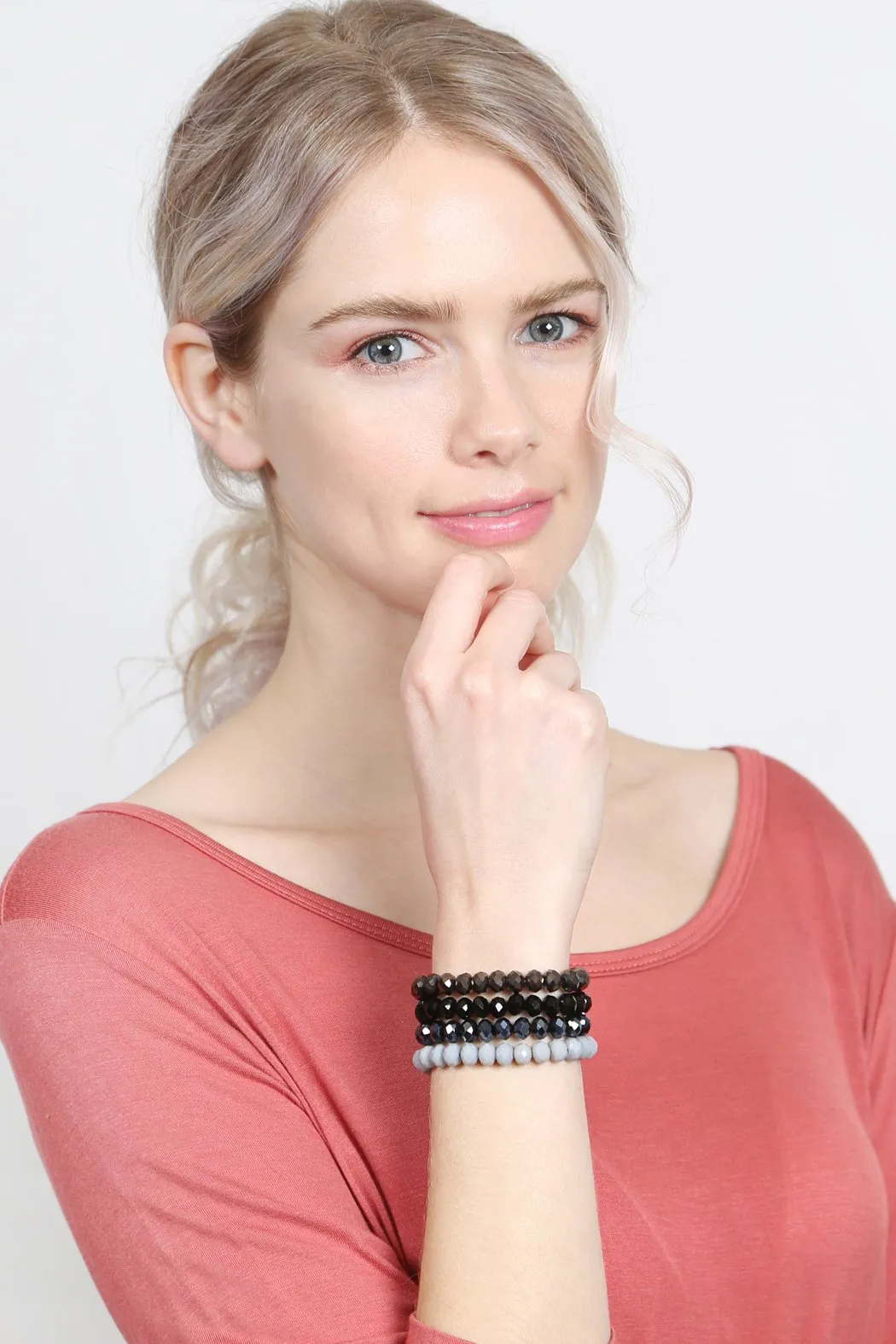 Four Line Crystal Bead Stretch Bracelets- 14 Colors