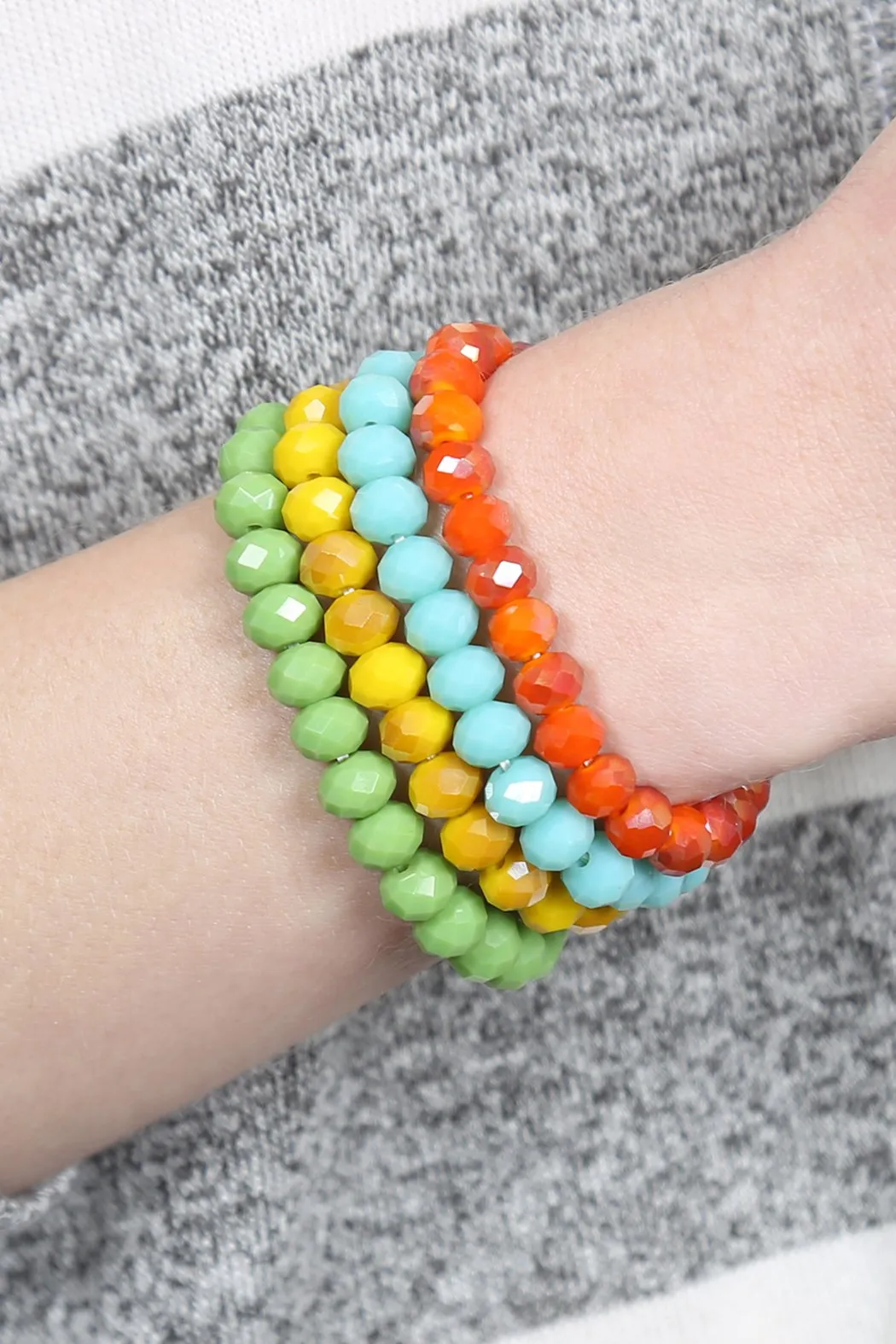 Four Line Crystal Bead Stretch Bracelets- 14 Colors