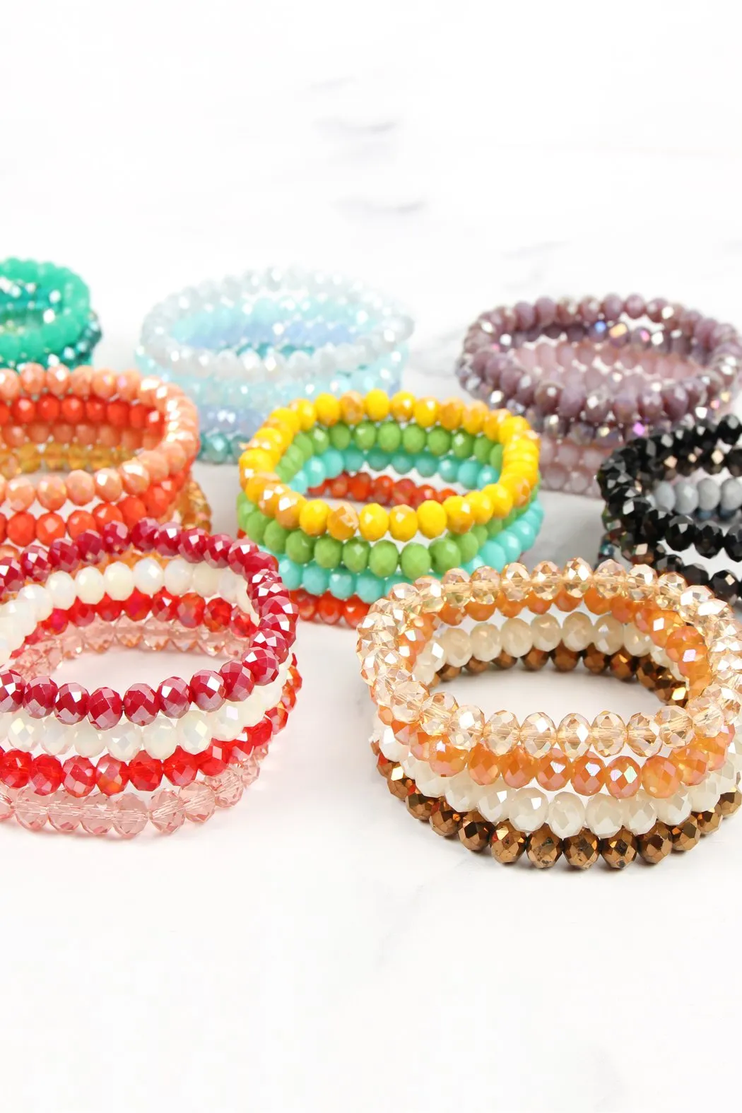Four Line Crystal Bead Stretch Bracelets- 14 Colors