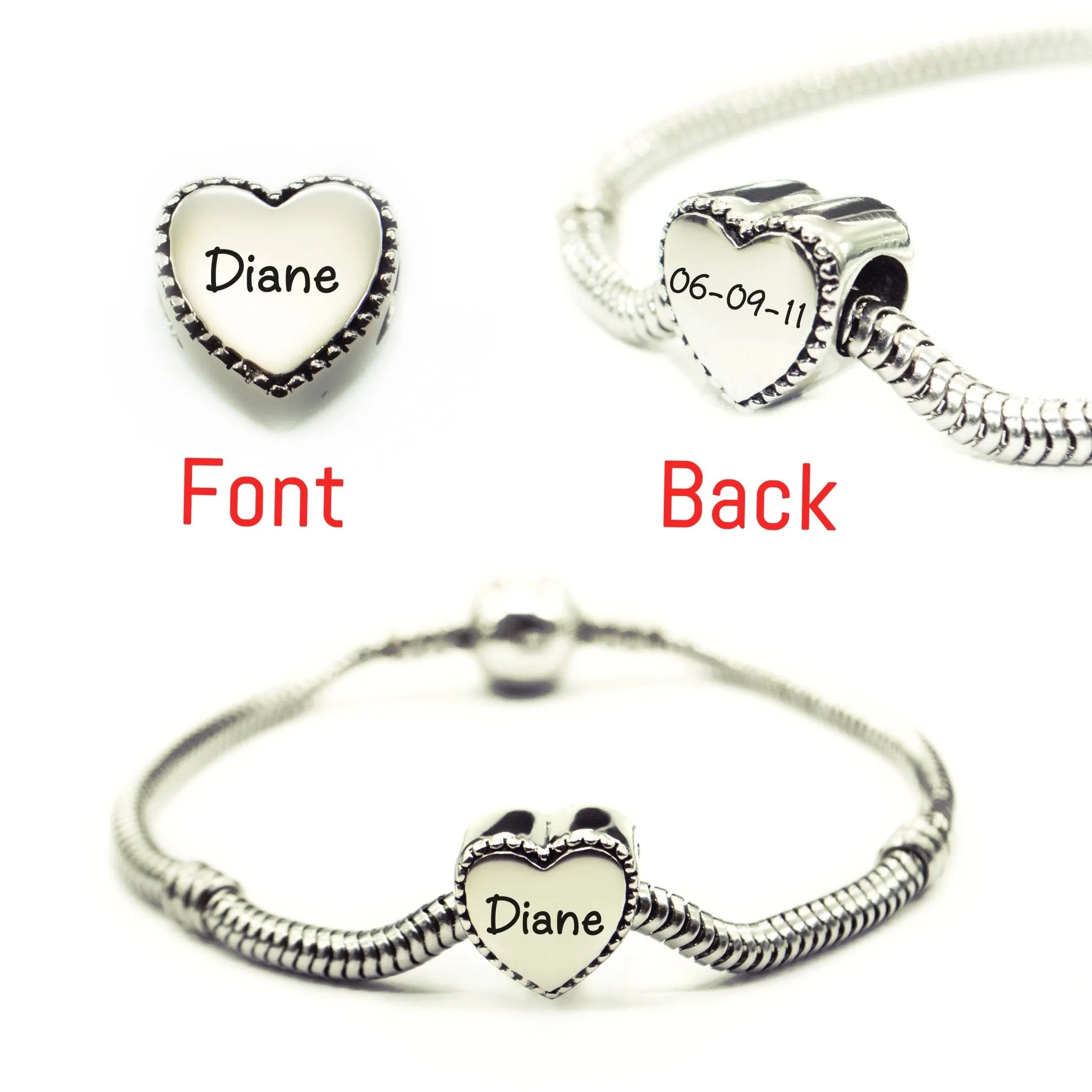 Framed Heart Personalised Charm for Moments Bracelet