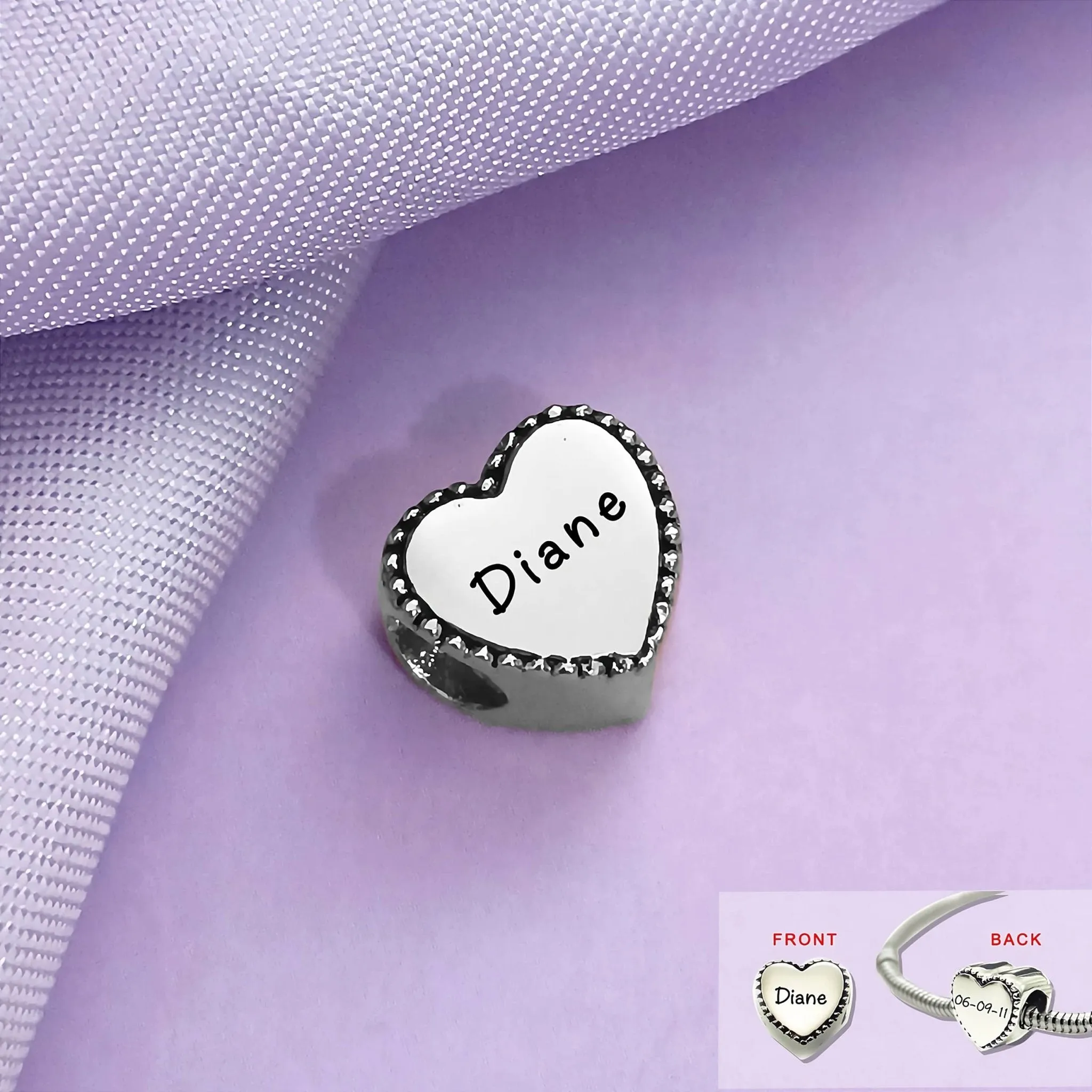 Framed Heart Personalised Charm for Moments Bracelet