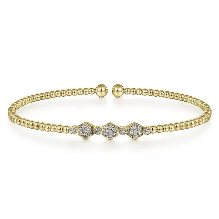Gabriel & Co. Bujukan Bead Cuff Bracelet with Cluster Diamond Hexagon Stations BG4117-65Y45JJ