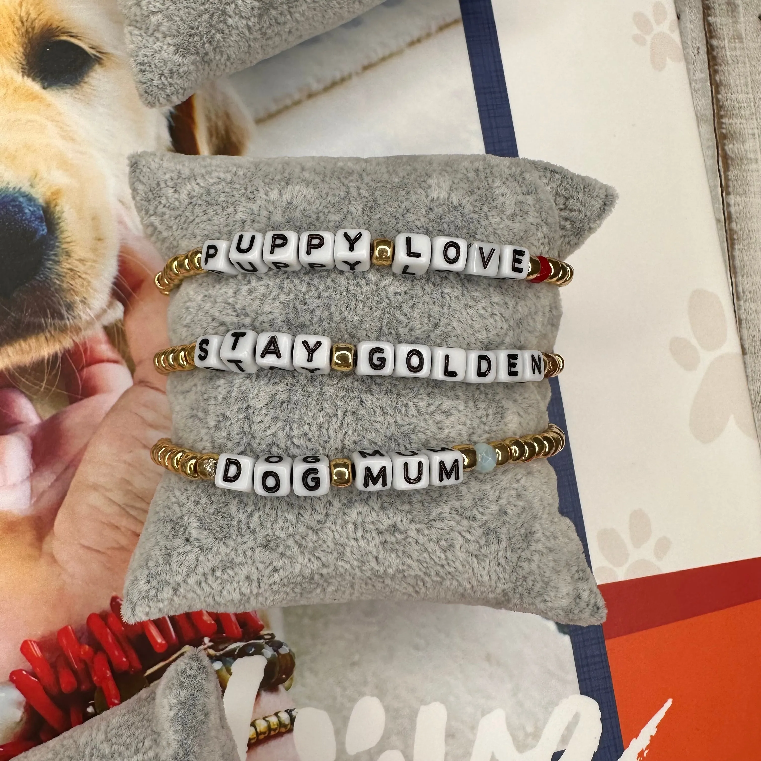 Galvanized Glass Beads and Read Crystals or Beads Pet Lover Bracelet 430-09 | Erika Williner Designs