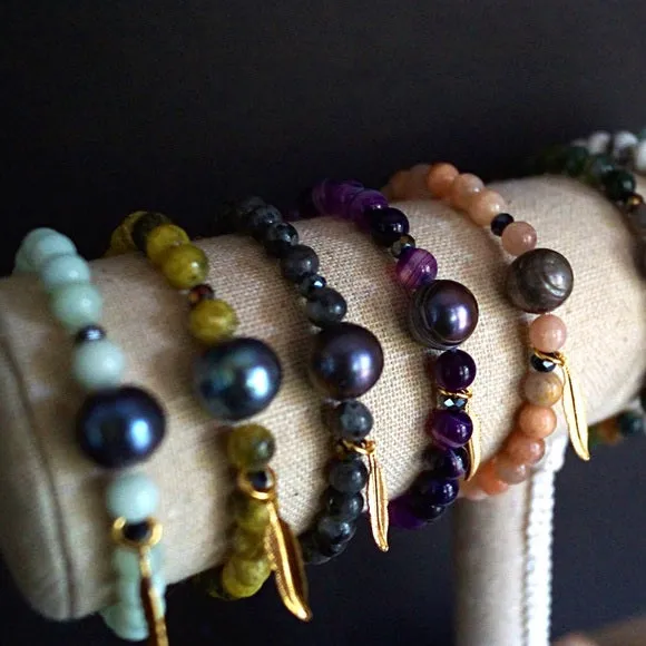 GEMSTONE AND NATURAL PEARL BRACELETS