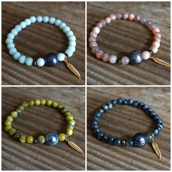 GEMSTONE AND NATURAL PEARL BRACELETS