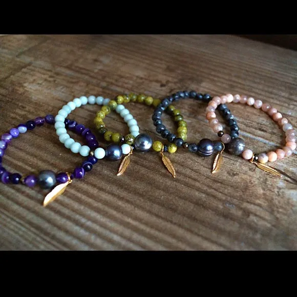 GEMSTONE AND NATURAL PEARL BRACELETS