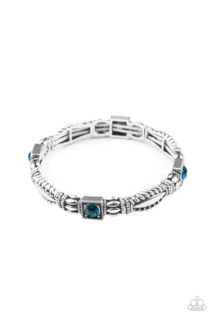 Get this GLOW on the Road - Blue - Rhinestone Centered Frame Paparazzi Stretchy Bracelet