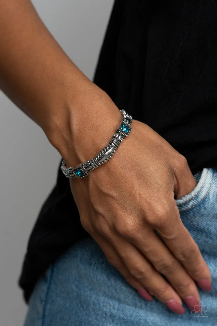 Get this GLOW on the Road - Blue - Rhinestone Centered Frame Paparazzi Stretchy Bracelet