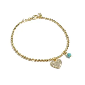 Girls Bead Pave Heart Bracelet