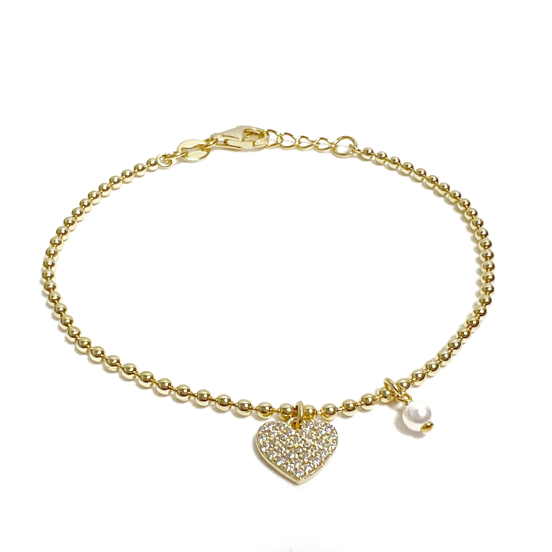 Girls Bead Pave Heart Bracelet