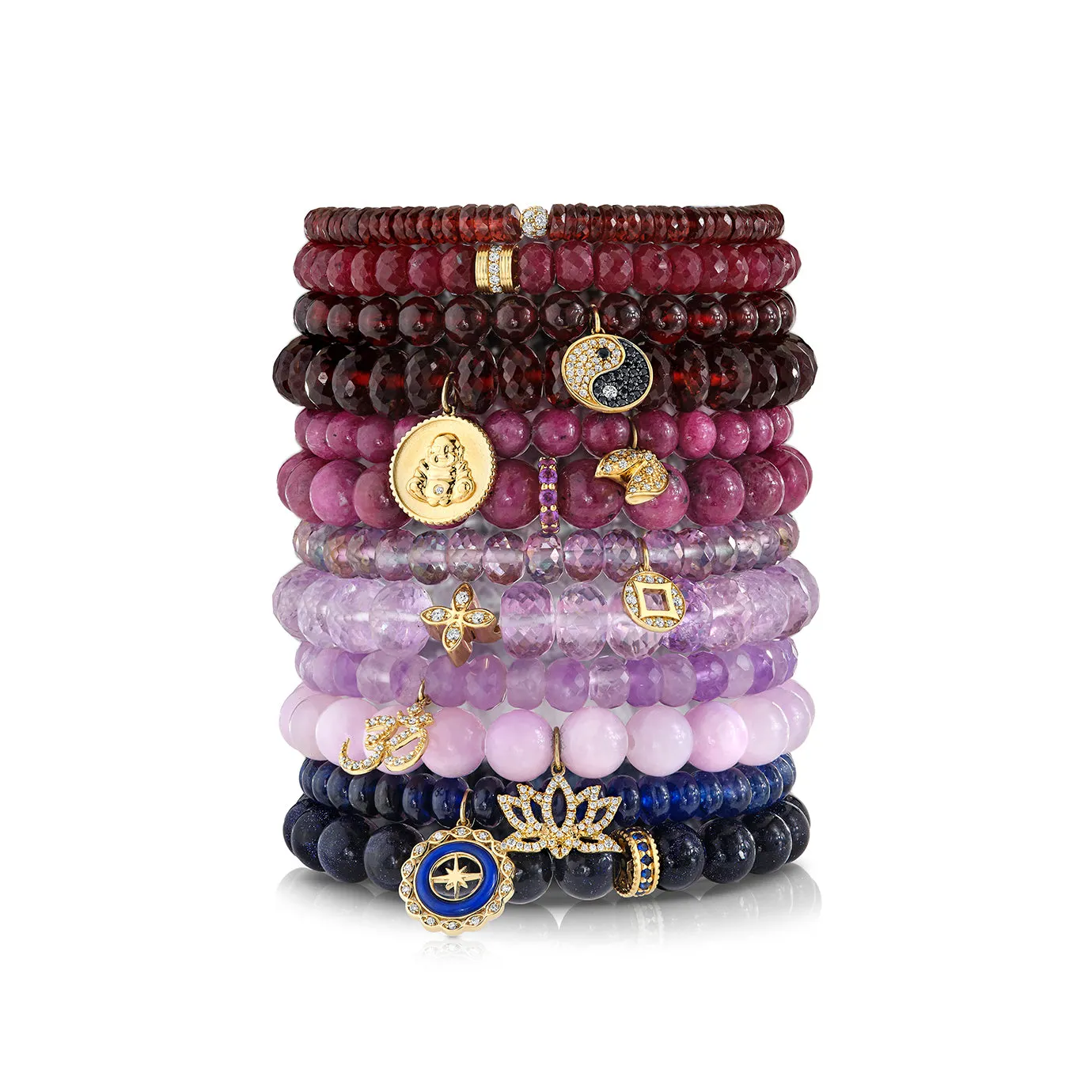 Gold & Amethyst 8mm Large Cocktail Eternity Rondelle on Natural Ruby