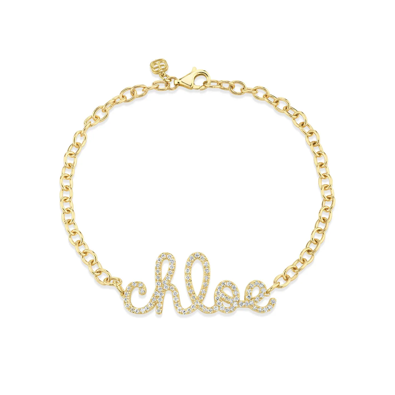 Gold & Diamond Large Custom Script Bracelet