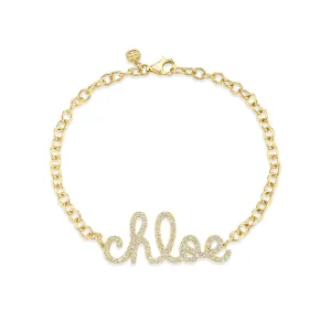 Gold & Diamond Large Custom Script Bracelet