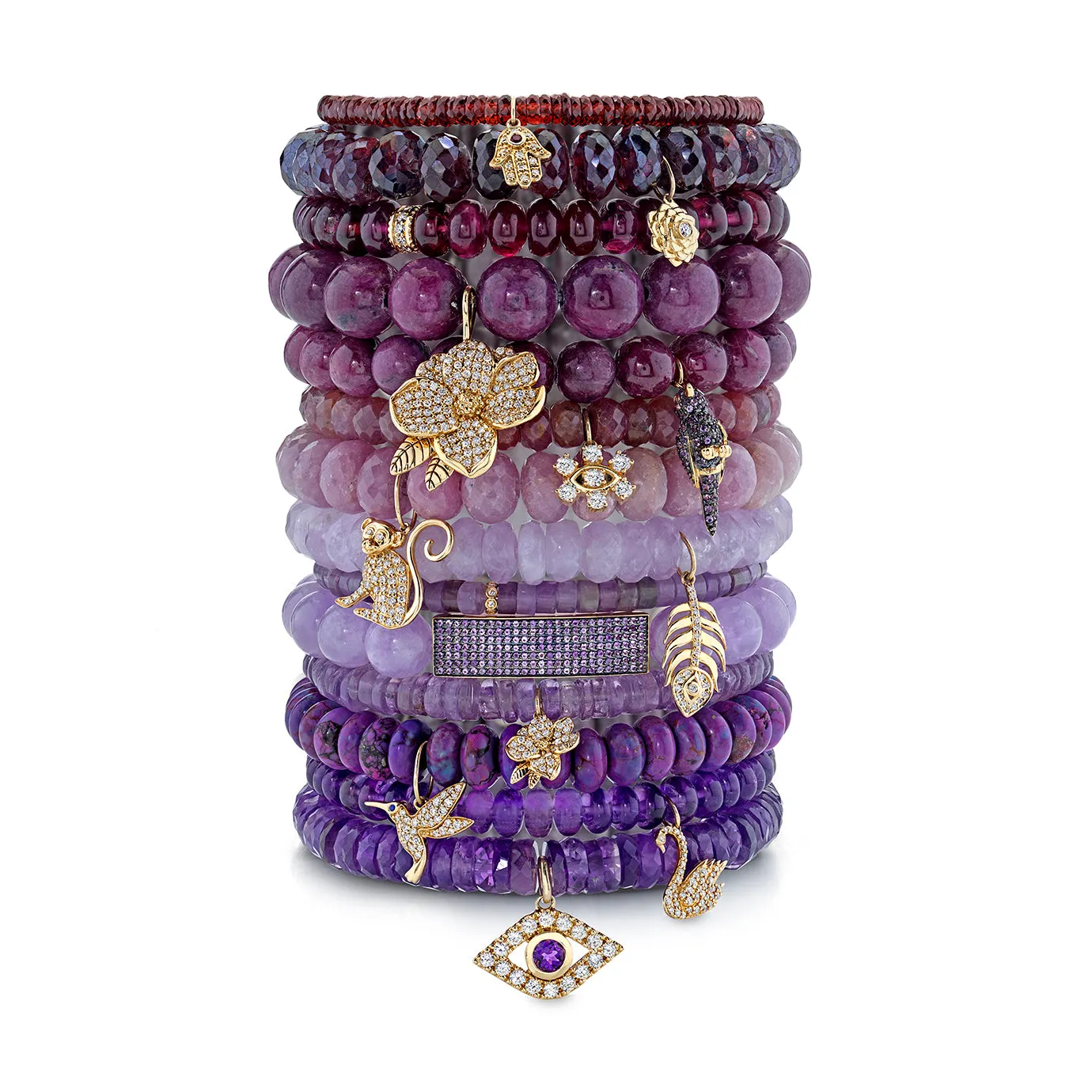 Gold & Diamond Rondelle on Amethyst Heishi