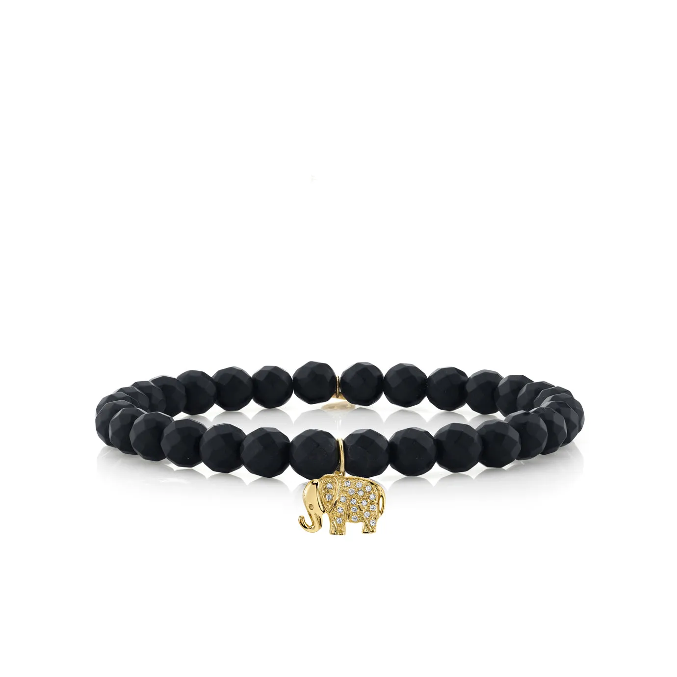 Gold & Diamond Small Elephant on Matte Black Onyx