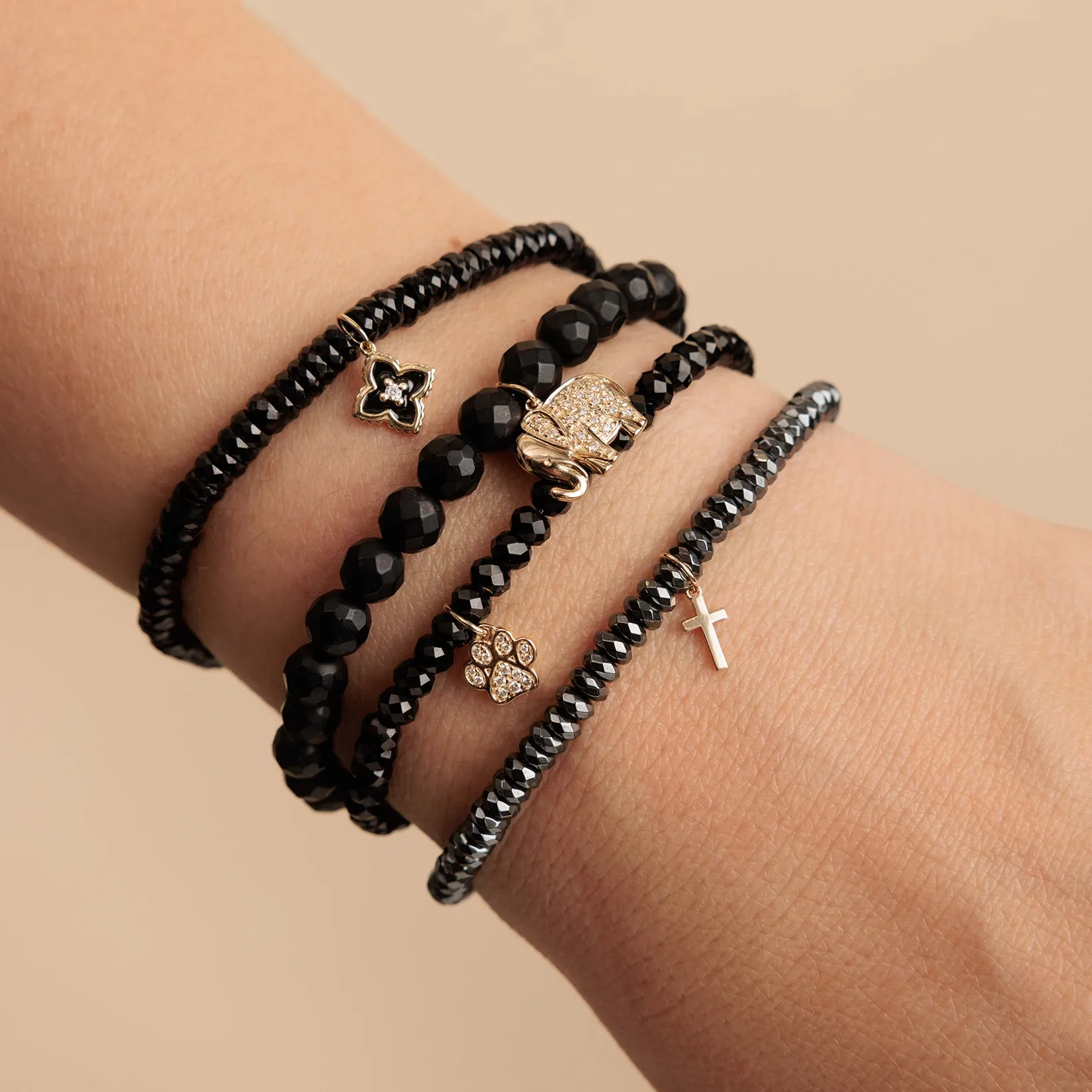 Gold & Diamond Small Elephant on Matte Black Onyx